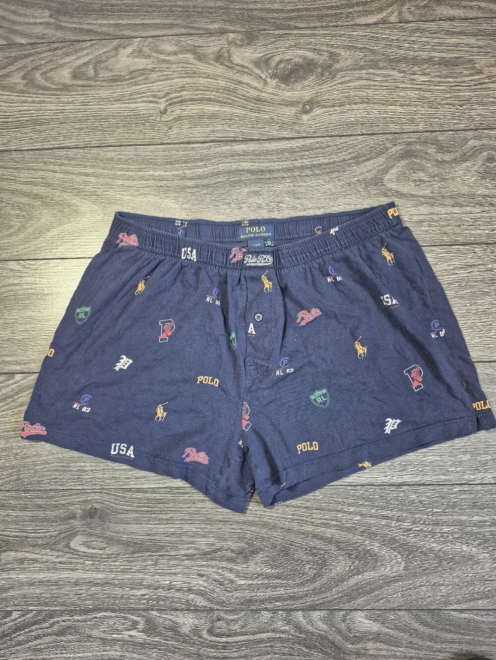 Vintage Polo by Ralph Lauren Navy Boxer Shorts - All Over USA Print - Sleepwear